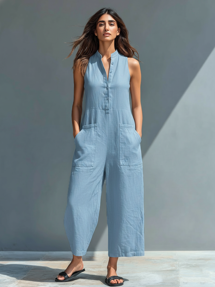 Vittoria | Minimalist Black Linen Jumpsuit