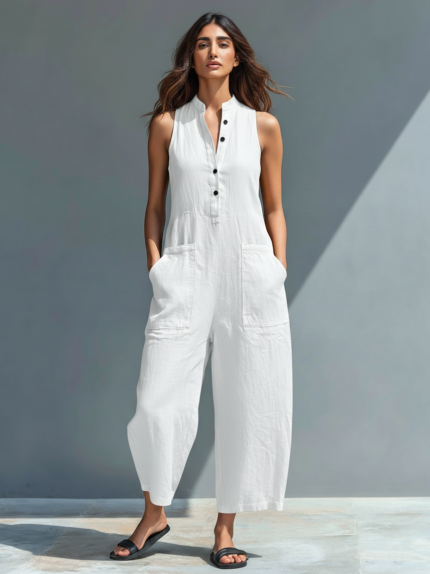 Vittoria | Minimalist Black Linen Jumpsuit