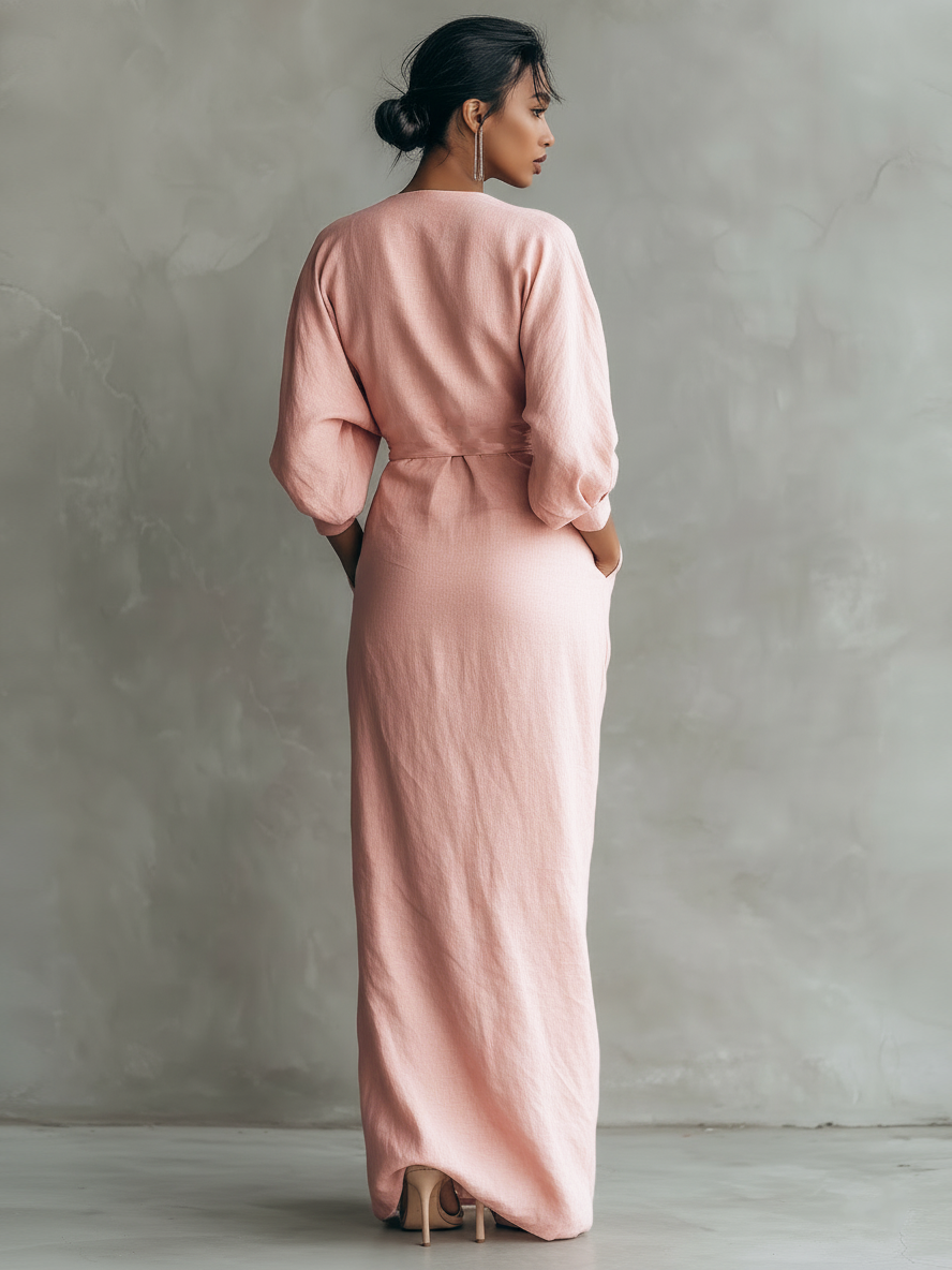 Minimalist Maxi Dress with V-Neck for Women