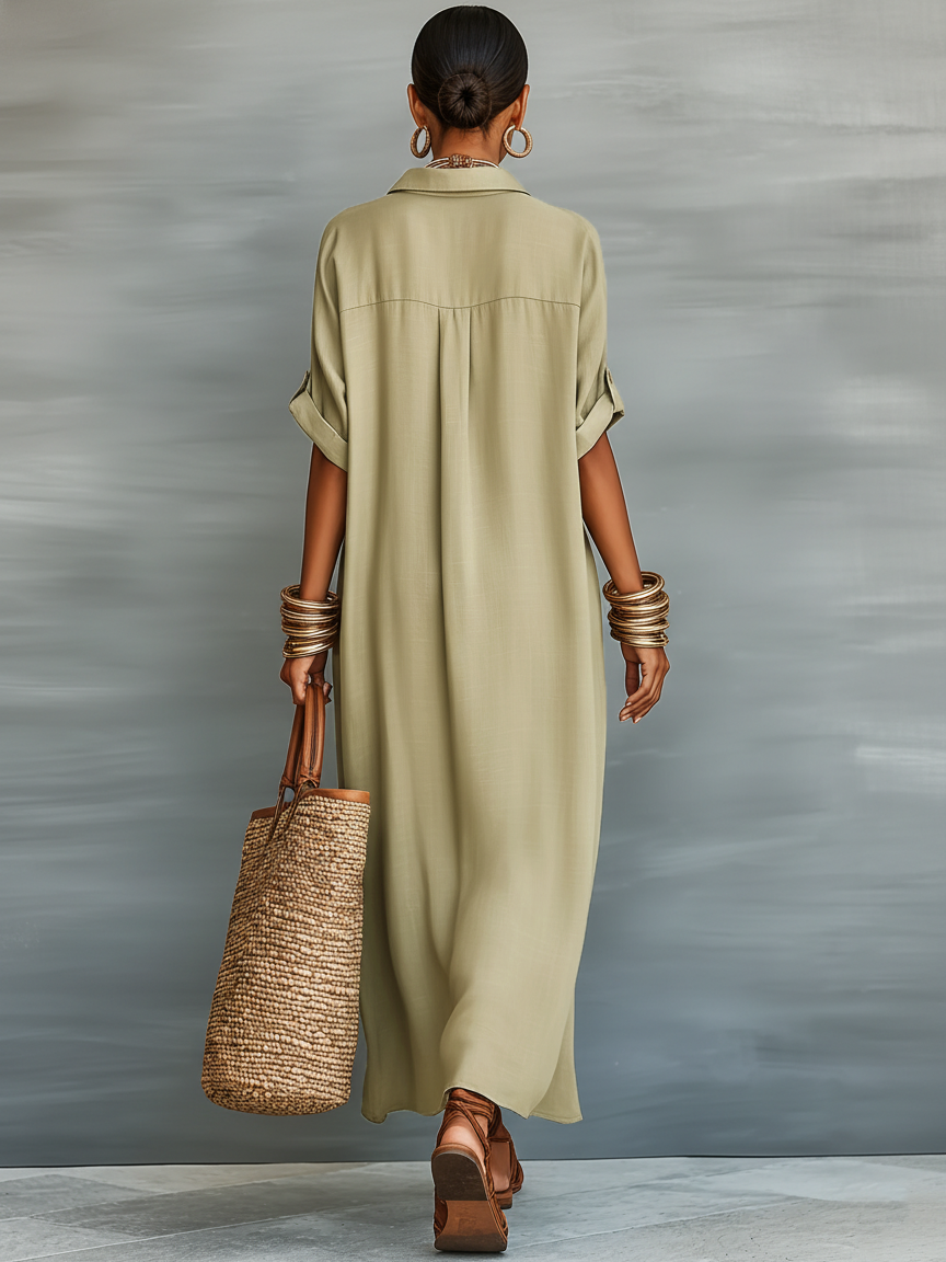Women's Minimalist Short-sleeved Shirt Maxi Dress