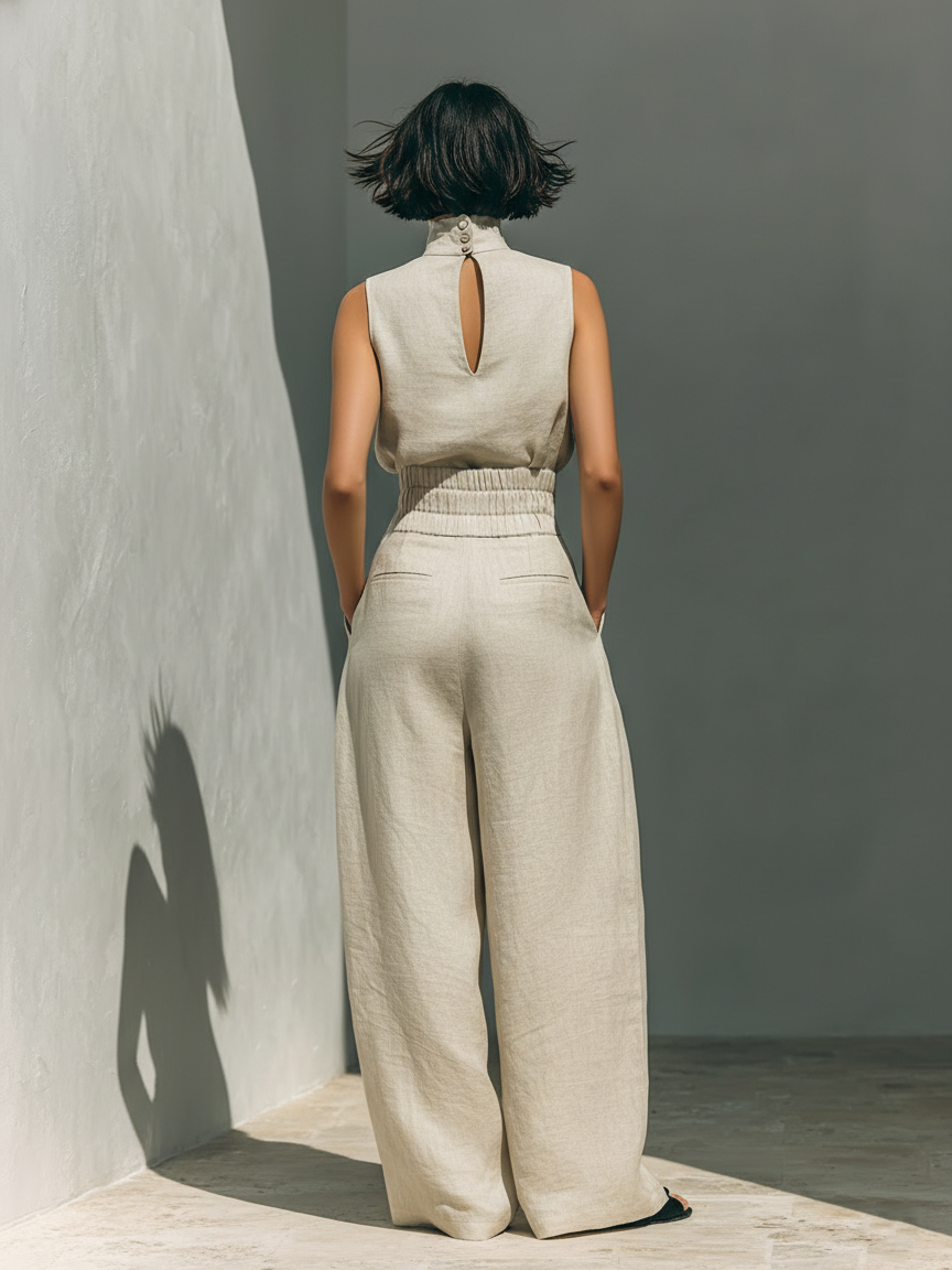 Women's minimalist set in  with sleeveless blouse and wide-leg pants