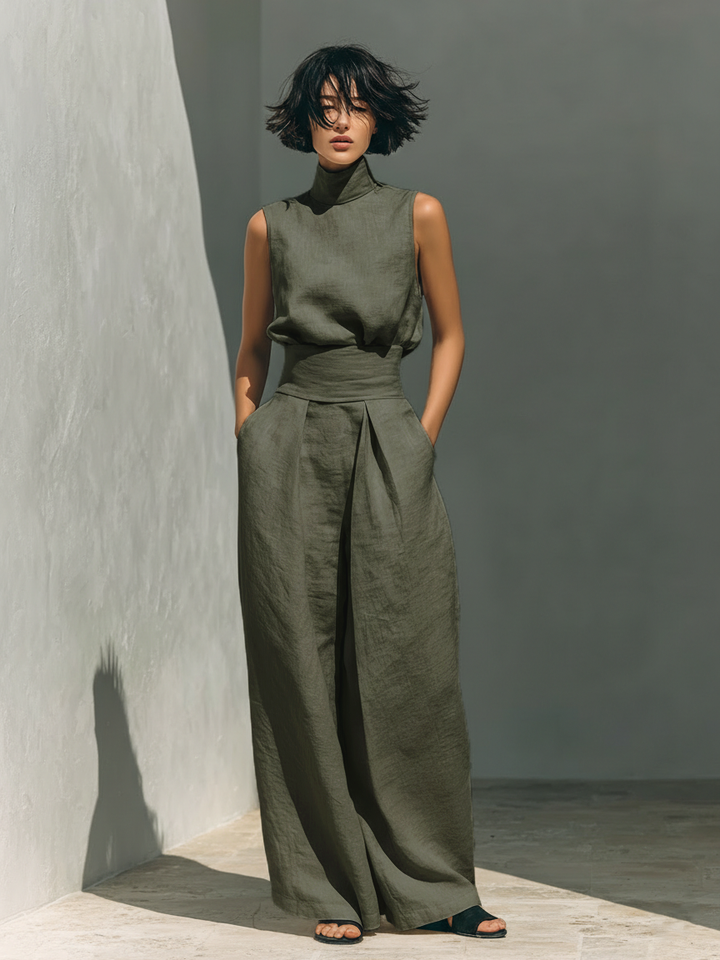 Women's minimalist set in  with sleeveless blouse and wide-leg pants
