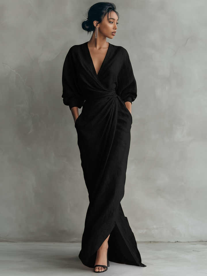 Minimalist Maxi Dress with V-Neck for Women