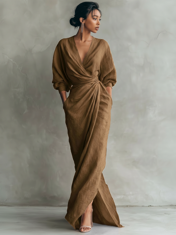 Minimalist Maxi Dress with V-Neck for Women