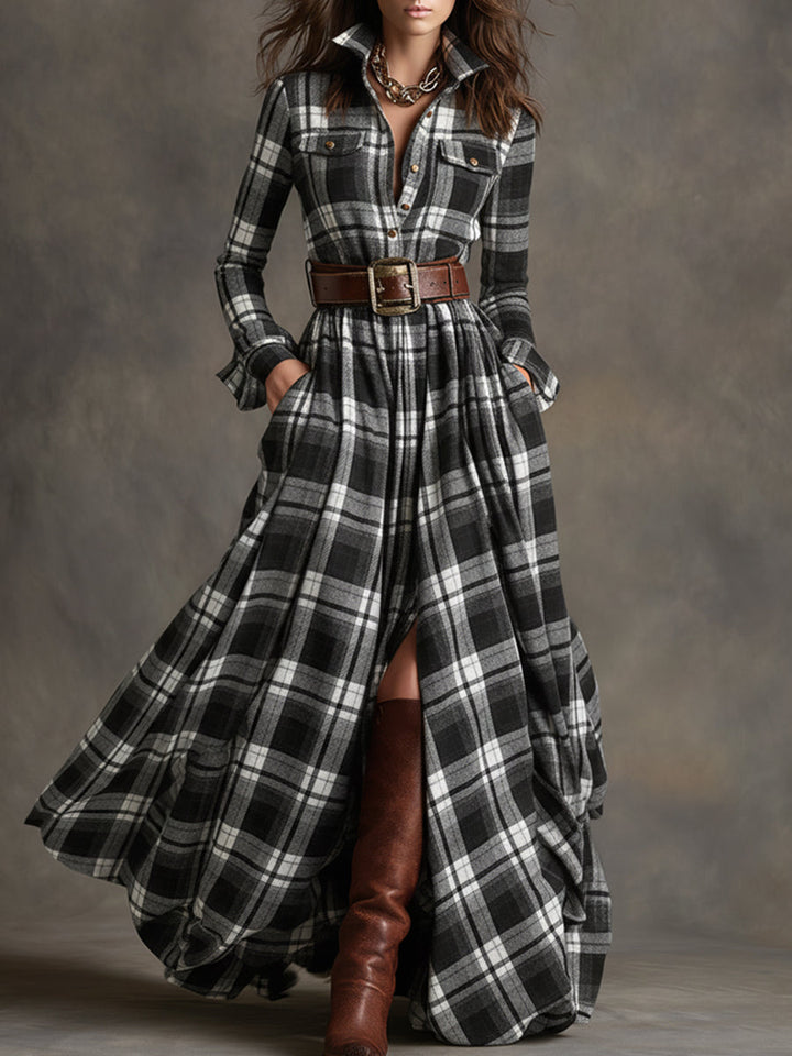 Scarlett | Plaid Maxi Shirt Dress Long Sleeve Belted Dress