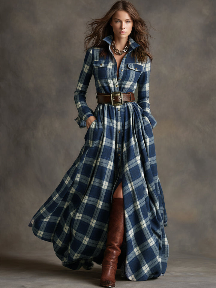 Scarlett | Plaid Maxi Shirt Dress Long Sleeve Belted Dress