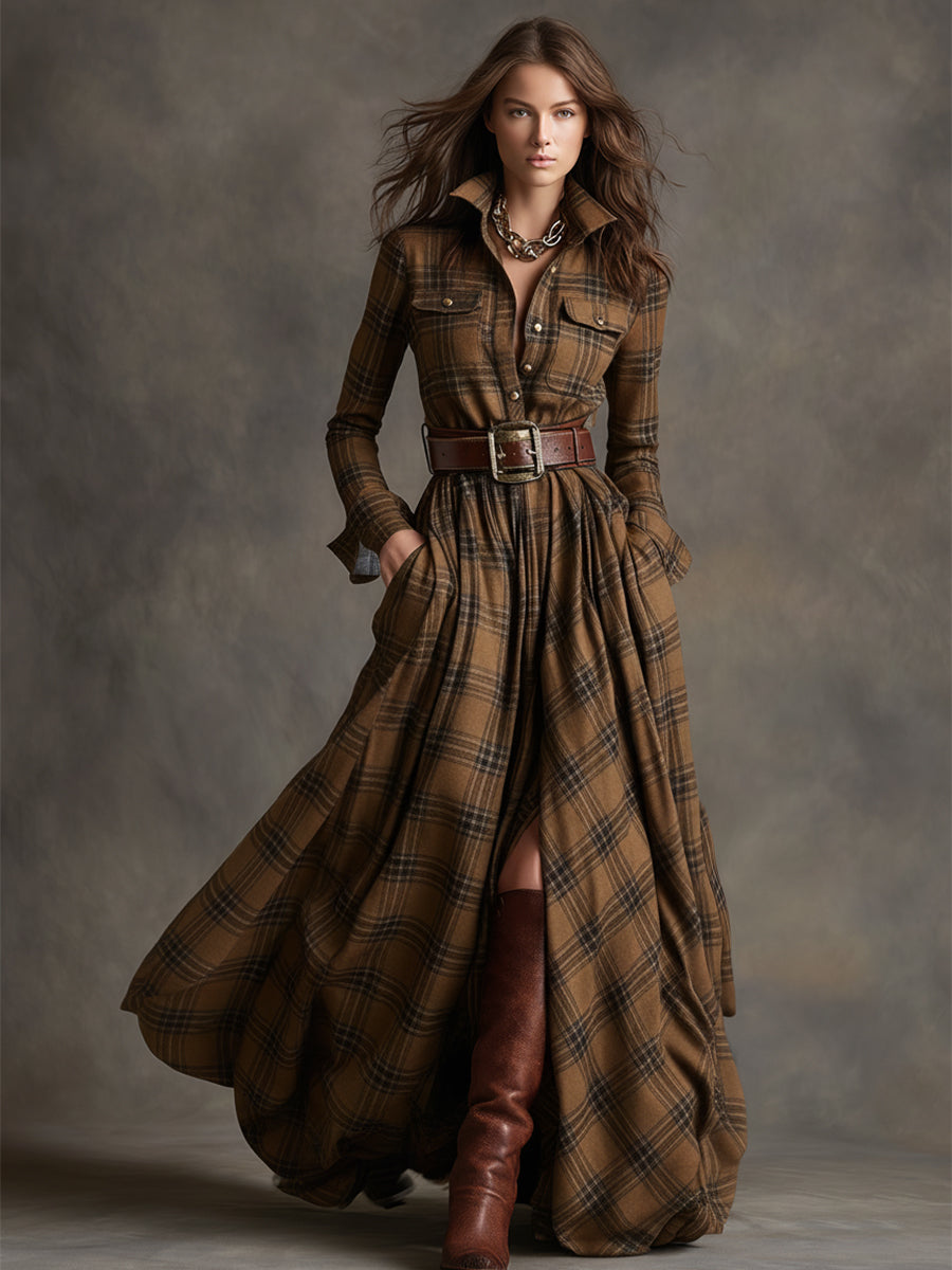 Scarlett | Plaid Maxi Shirt Dress Long Sleeve Belted Dress