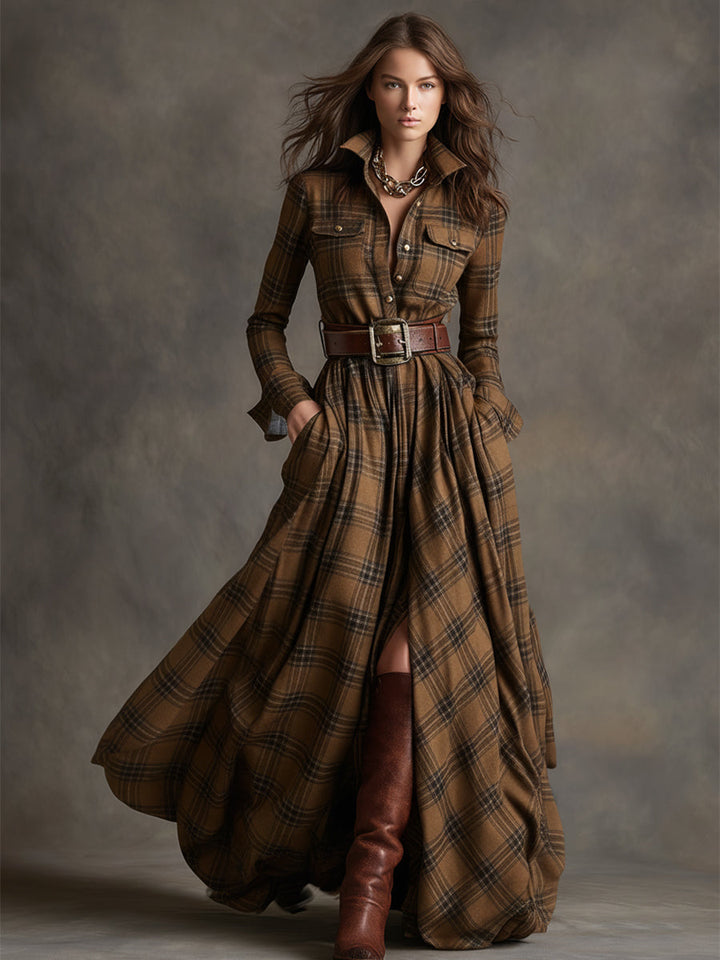 Scarlett | Plaid Maxi Shirt Dress Long Sleeve Belted Dress
