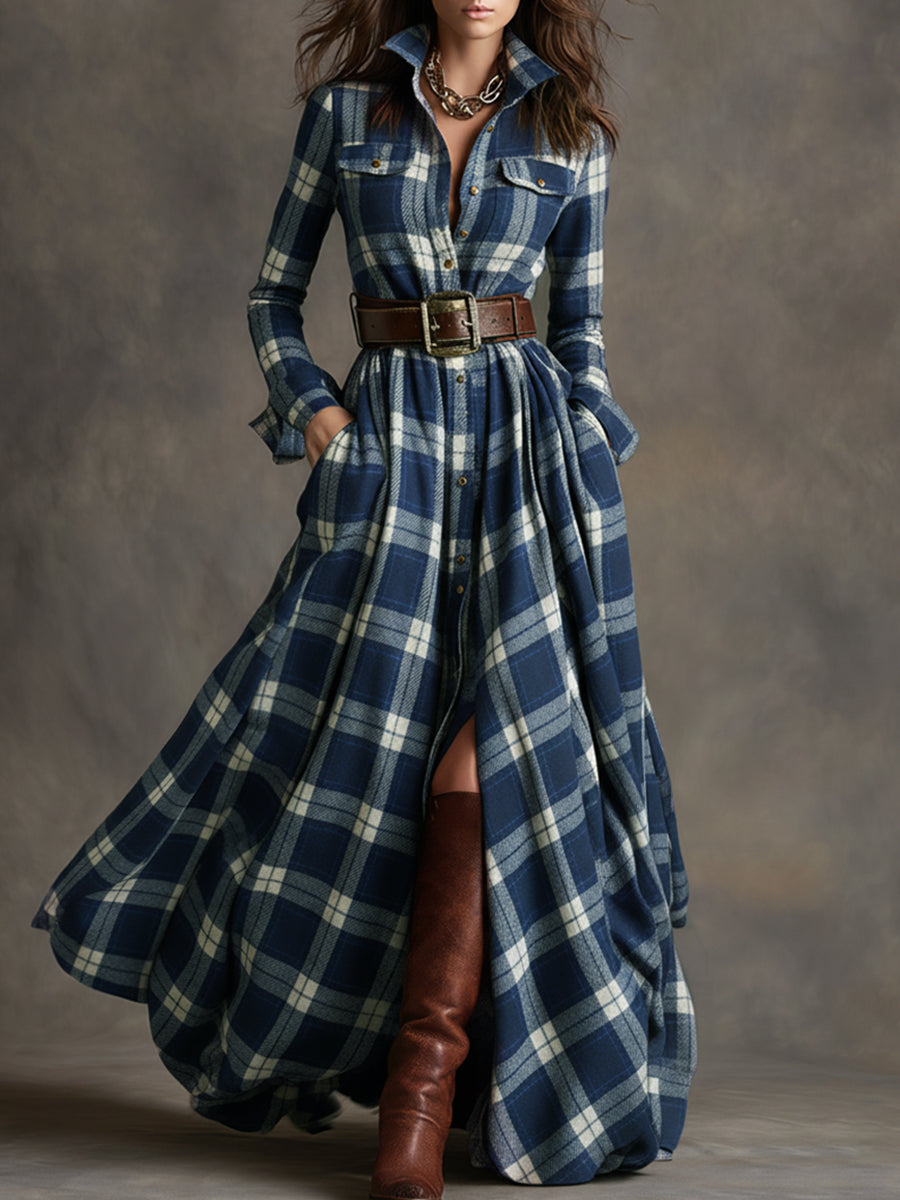 Scarlett | Plaid Maxi Shirt Dress Long Sleeve Belted Dress