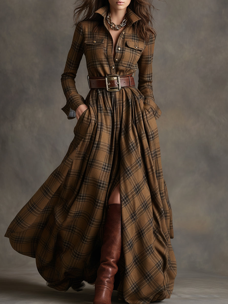 Scarlett | Plaid Maxi Shirt Dress Long Sleeve Belted Dress