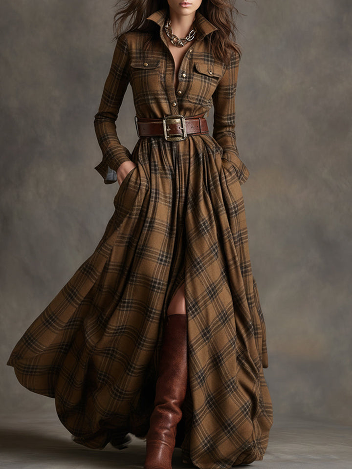 Scarlett | Plaid Maxi Shirt Dress Long Sleeve Belted Dress