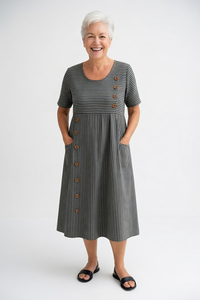 Linéora™ — Fluid Striped Dress with Summer Charm
