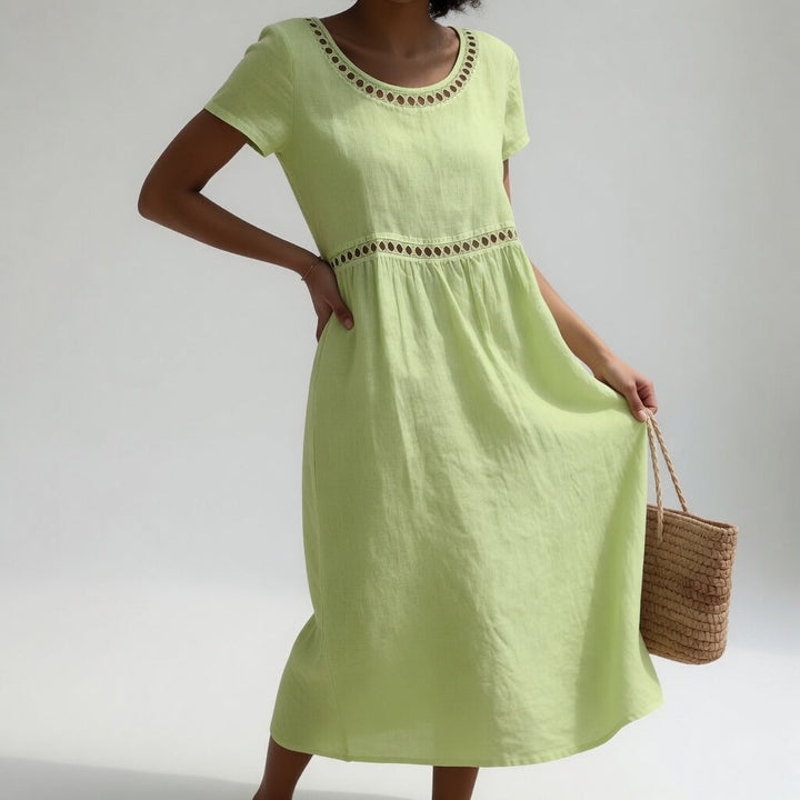 Pernelle™ — 100% Cotton Embroidered Midi Dress Soft Femininity