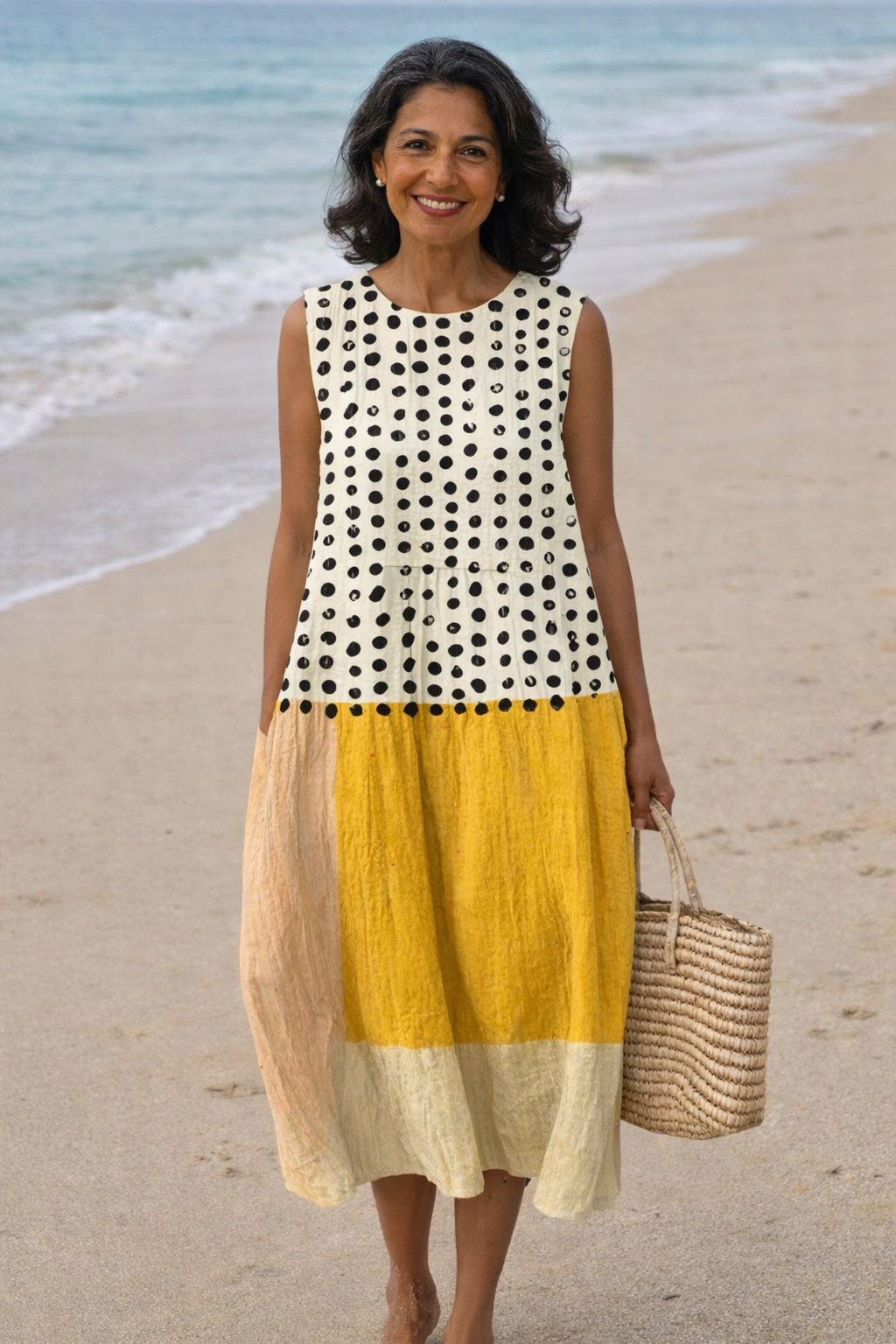Lía | Midi Dress with Color Blocks and Polka Dots