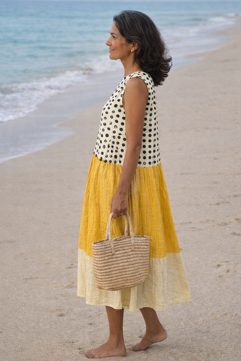 Lía | Midi Dress with Color Blocks and Polka Dots