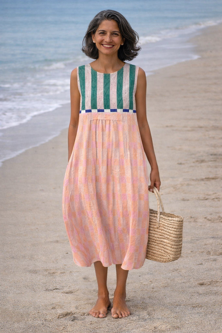 Lilia | Midi Dress in Pastel Stripes