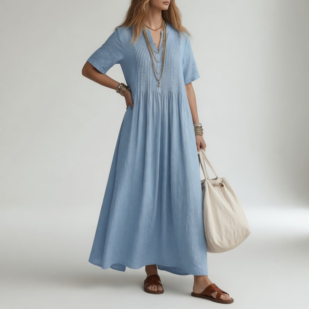 Pélagie™ — Cotton V-Neck Maxi Dress Summer Freedom