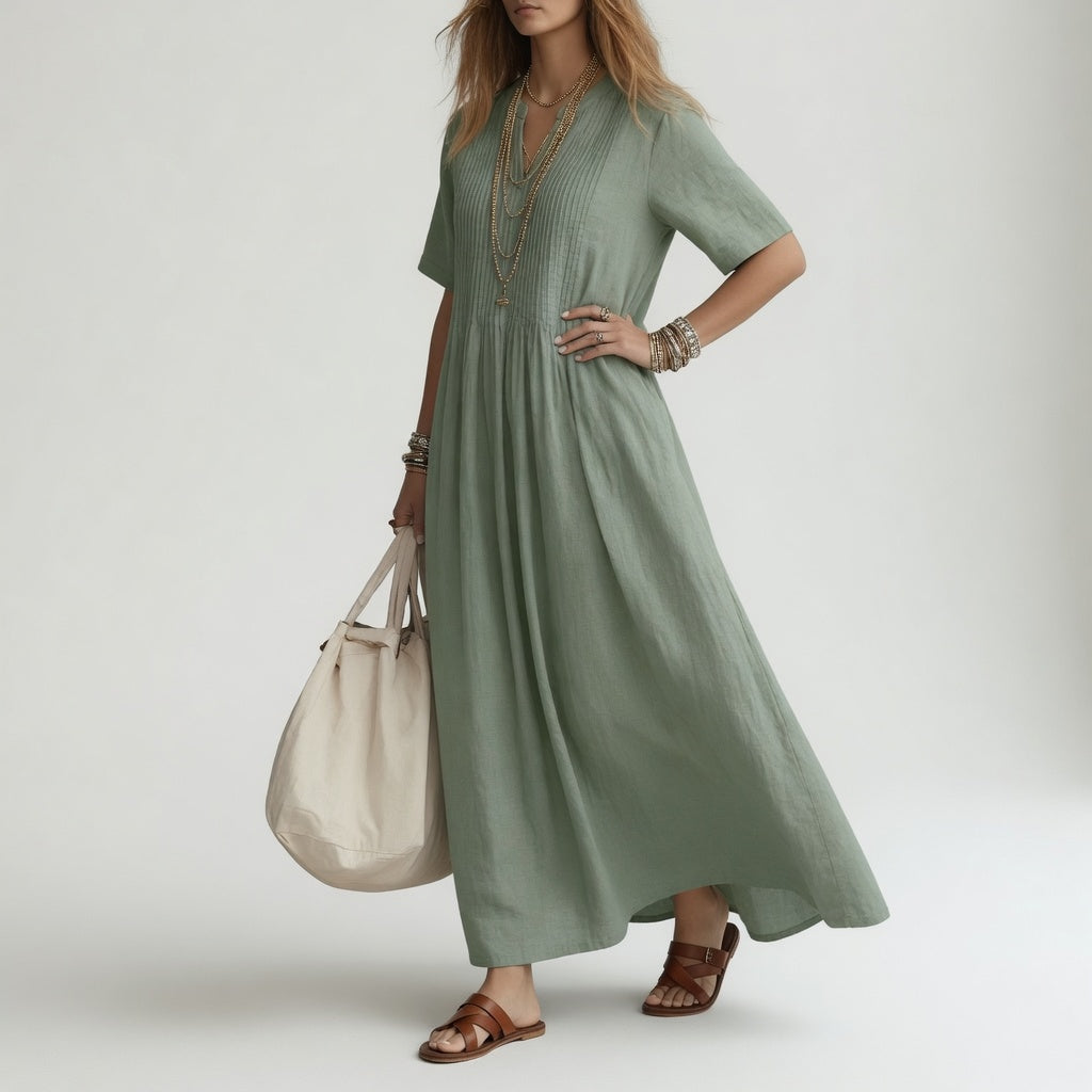 Pélagie™ — Cotton V-Neck Maxi Dress Summer Freedom