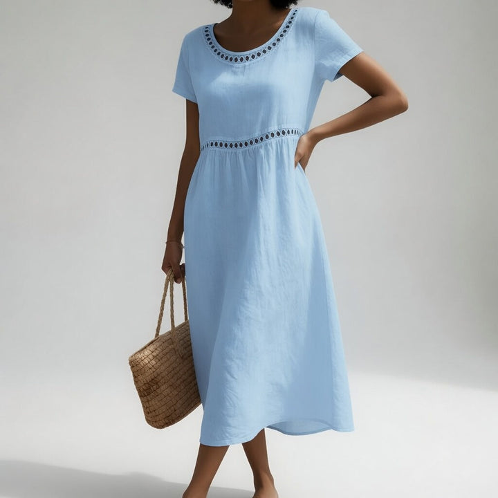 Pernelle™ — 100% Cotton Embroidered Midi Dress Soft Femininity