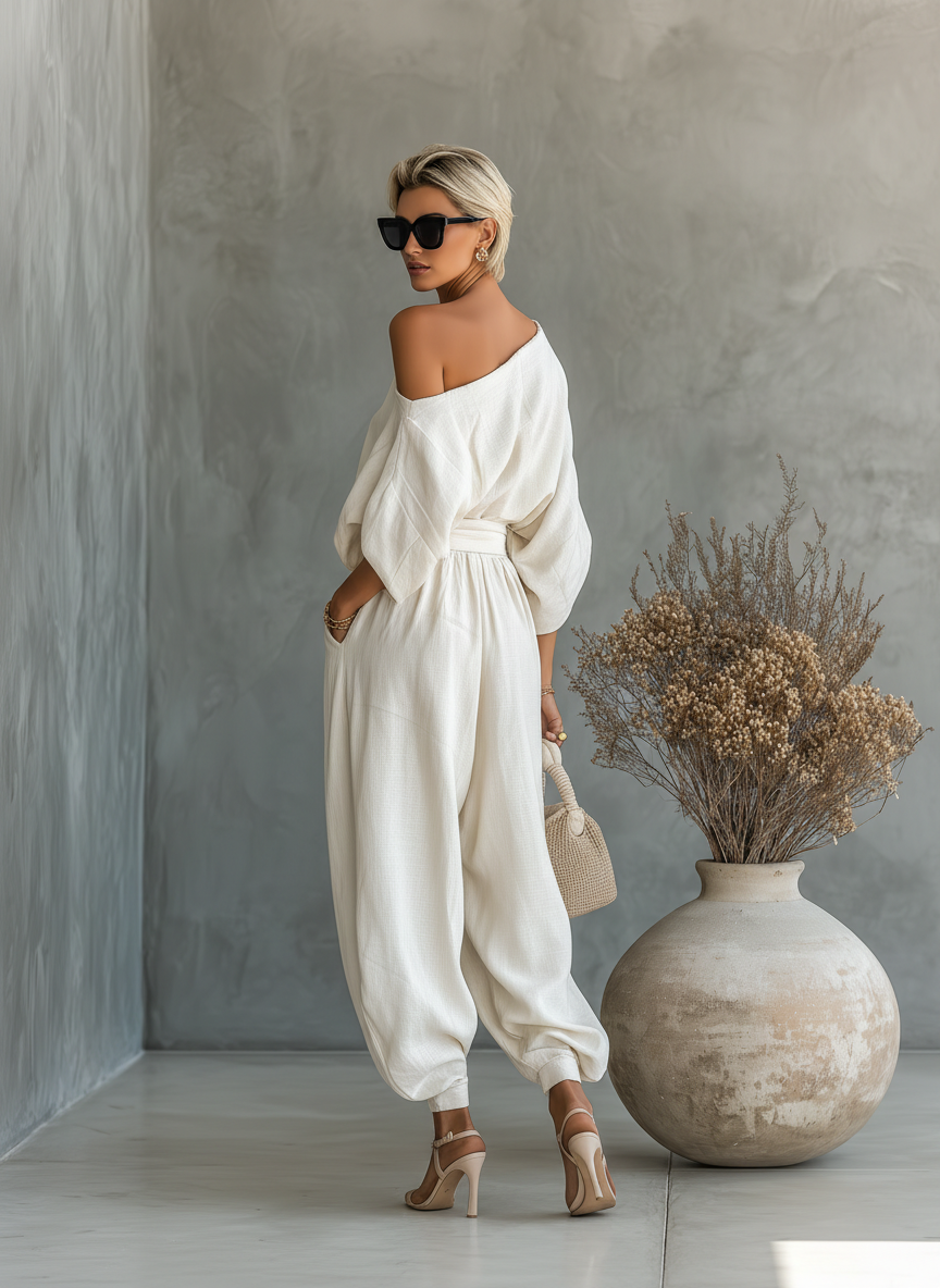 Lisa | Soft Off-Shoulder Top and Tapered Pants Set