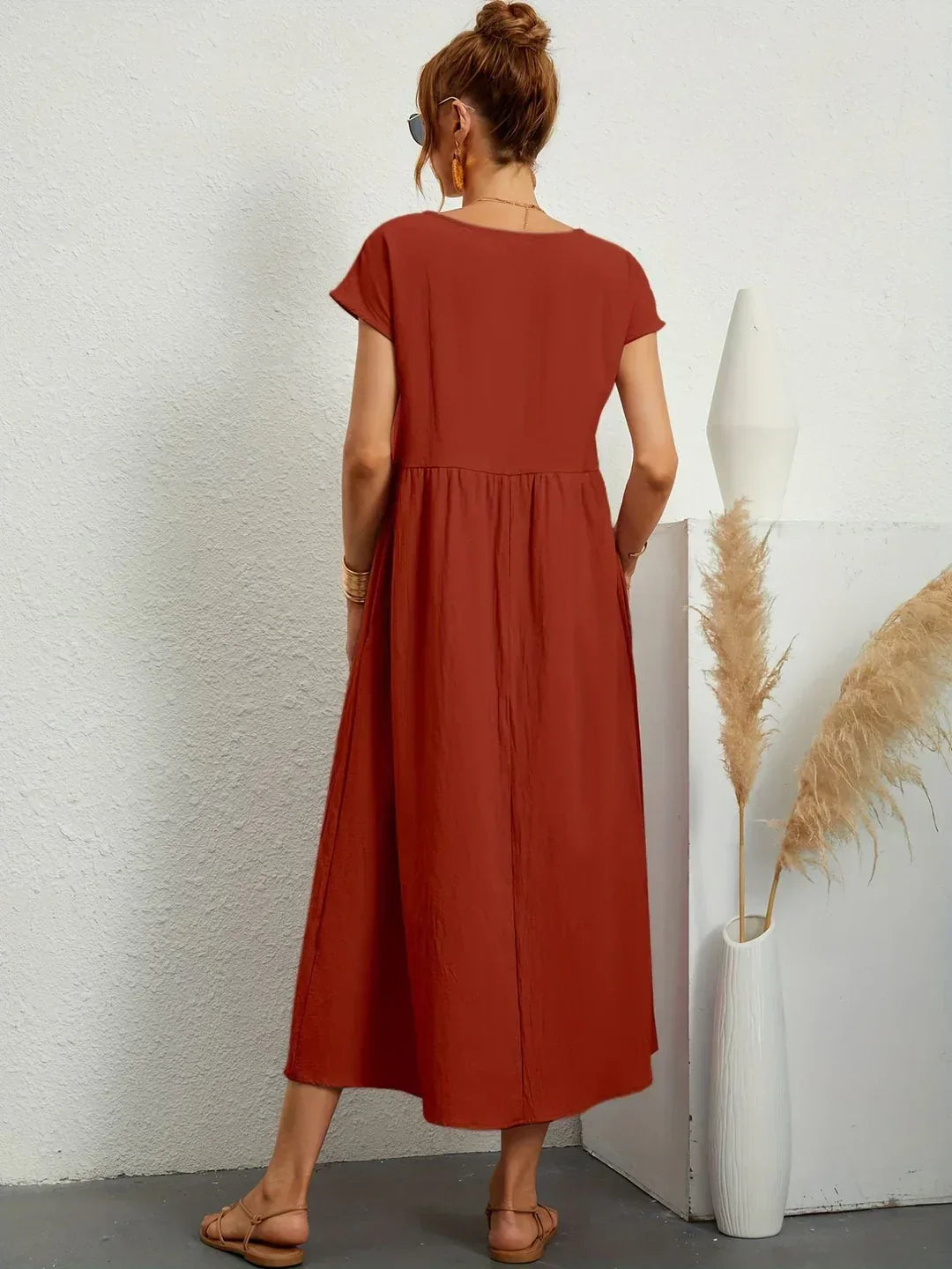 Gabrielle™ — Fluid Midi Dress Timeless Elegance