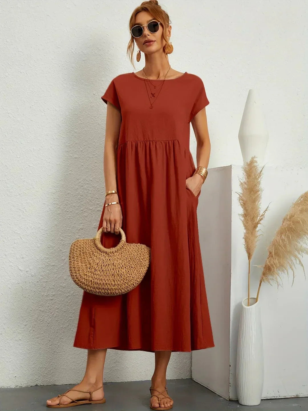 Gabrielle™ — Fluid Midi Dress Timeless Elegance