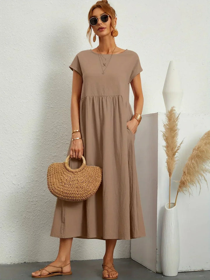 Gabrielle™ — Fluid Midi Dress Timeless Elegance