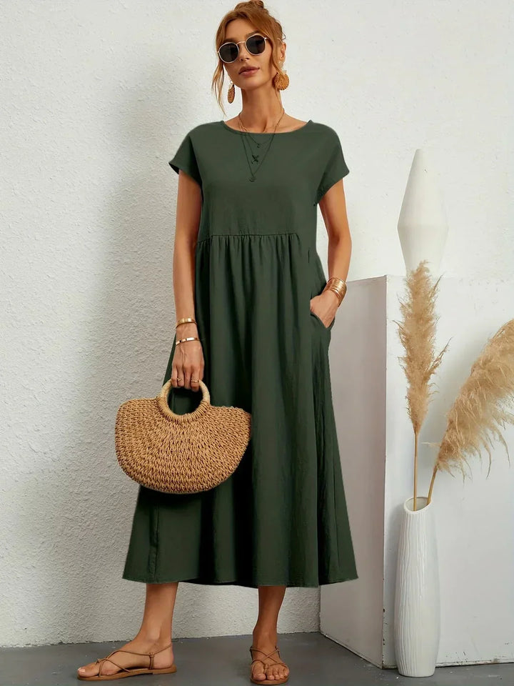 Gabrielle™ — Fluid Midi Dress Timeless Elegance