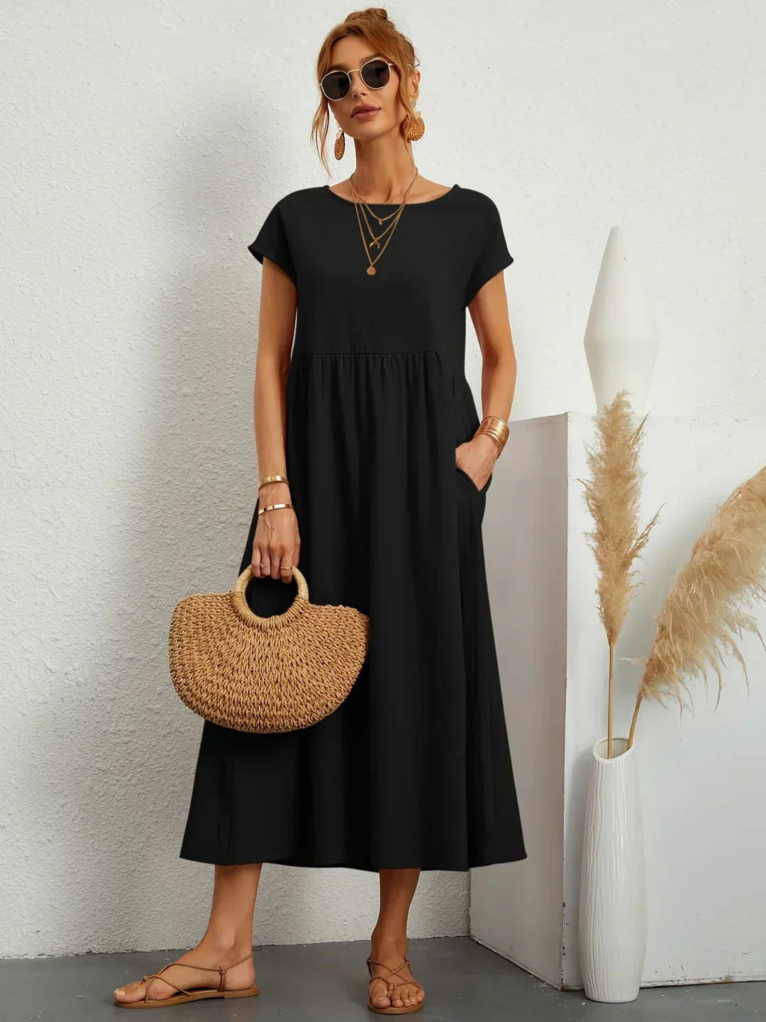 Gabrielle™ — Fluid Midi Dress Timeless Elegance