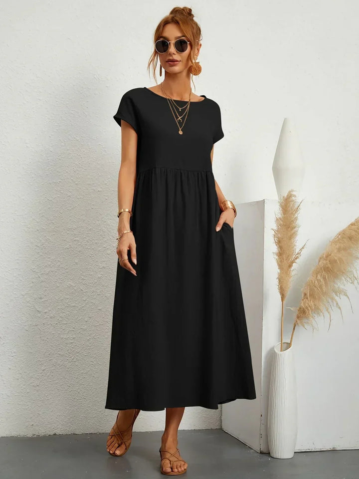 Gabrielle™ — Fluid Midi Dress Timeless Elegance