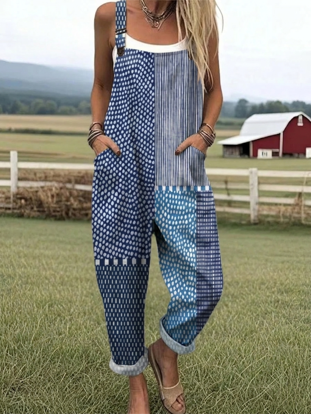 Florentina | Blue Patchwork Jumpsuit
