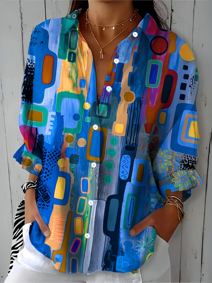 Catalina Patterned Artistic Button-Up Blouse