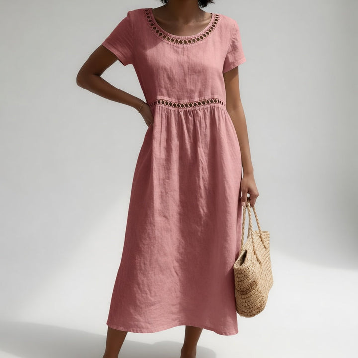 Pernelle™ — 100% Cotton Embroidered Midi Dress Soft Femininity