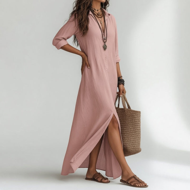 Violaine™ — Bohemian Long Shirt Dress Natural Elegance