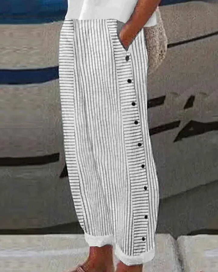 Sharon - Striped Seabreeze Button-Up Pants