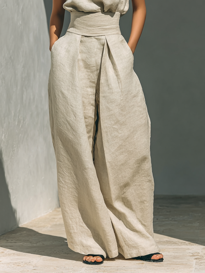 Aurora | Relaxed Beige Sleeveless Wide-Leg Co-Ord Set
