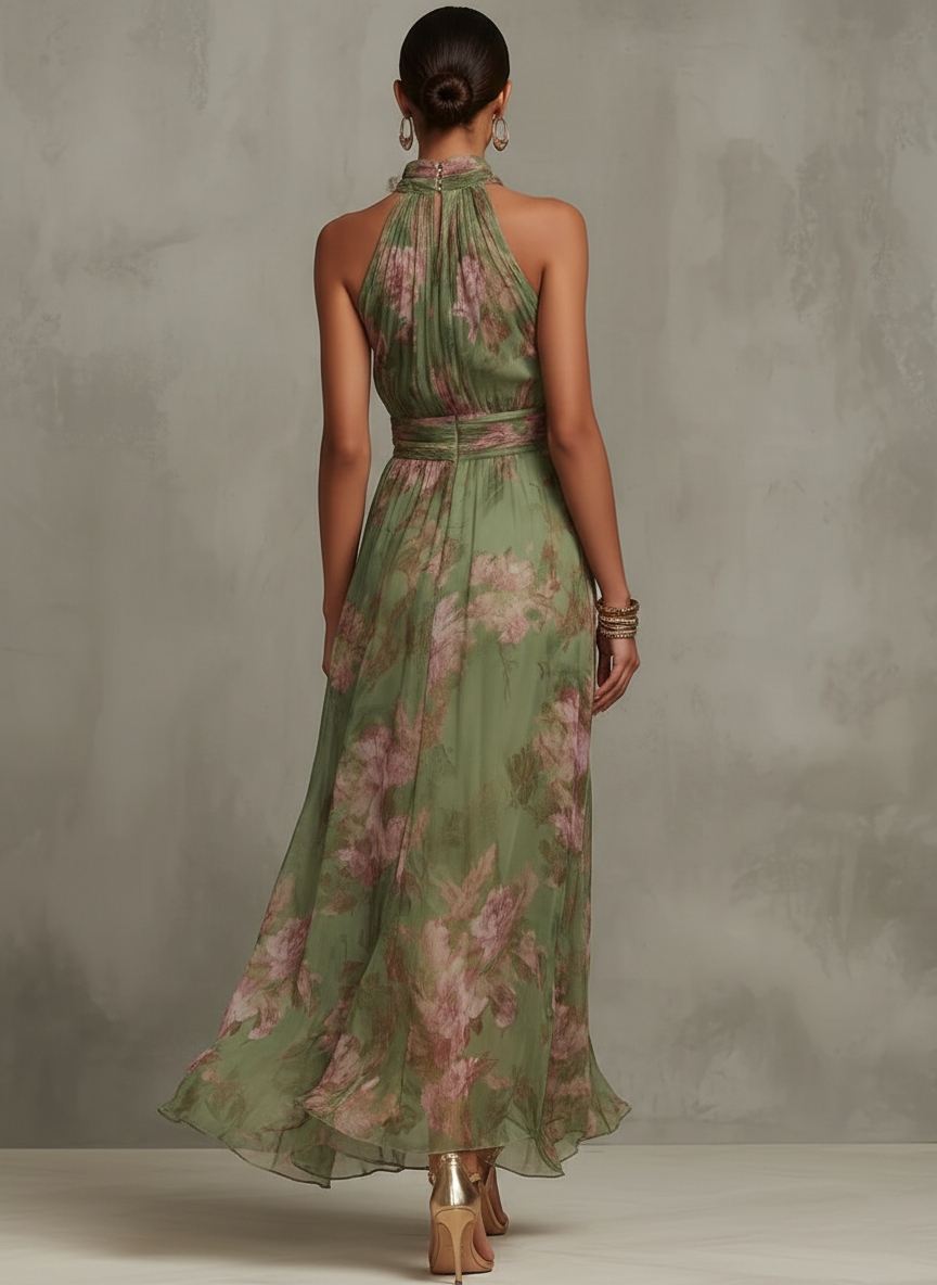 Serena | Elegant Floral Chiffon Halter Maxi Dress