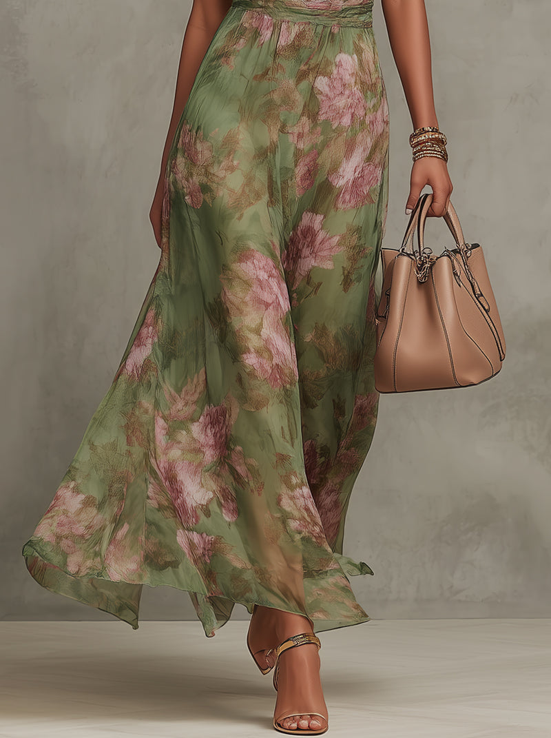 Serena | Elegant Floral Chiffon Halter Maxi Dress