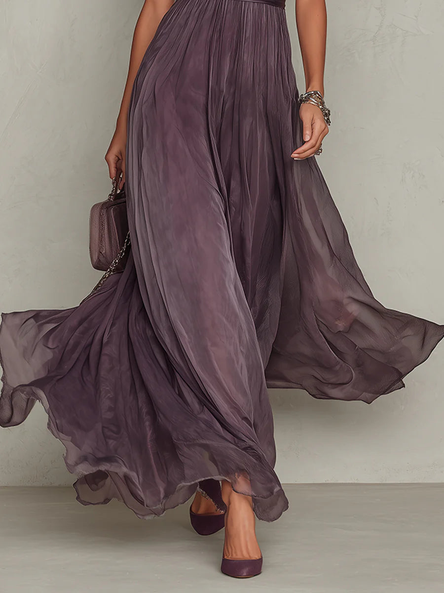Flavia | Elegant Purple Chiffon Keyhole Maxi Dress