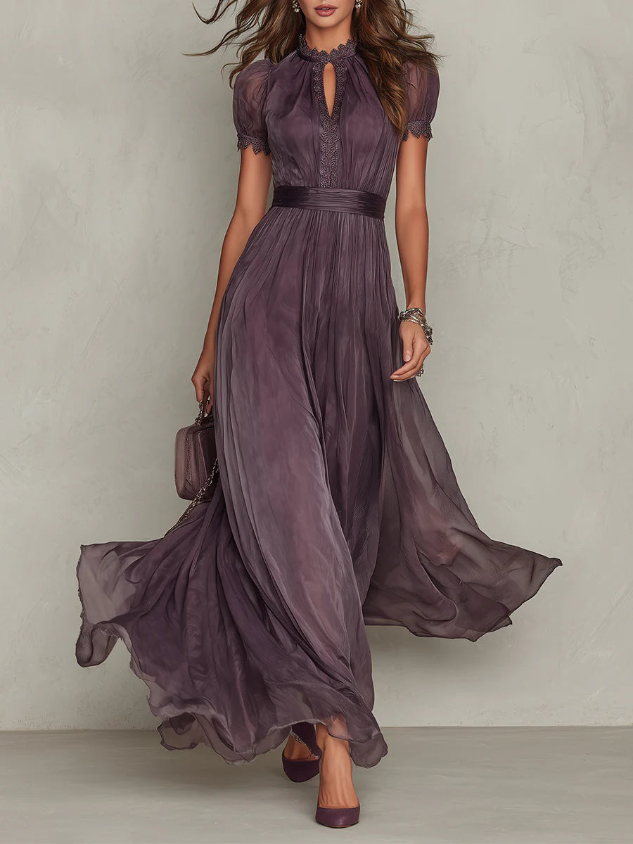 Flavia | Elegant Purple Chiffon Keyhole Maxi Dress