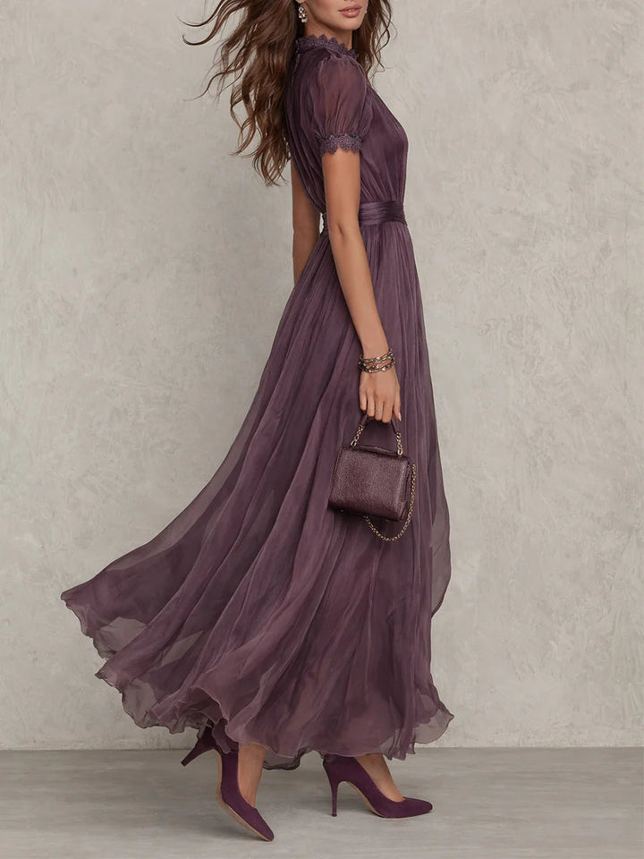Flavia | Elegant Purple Chiffon Keyhole Maxi Dress