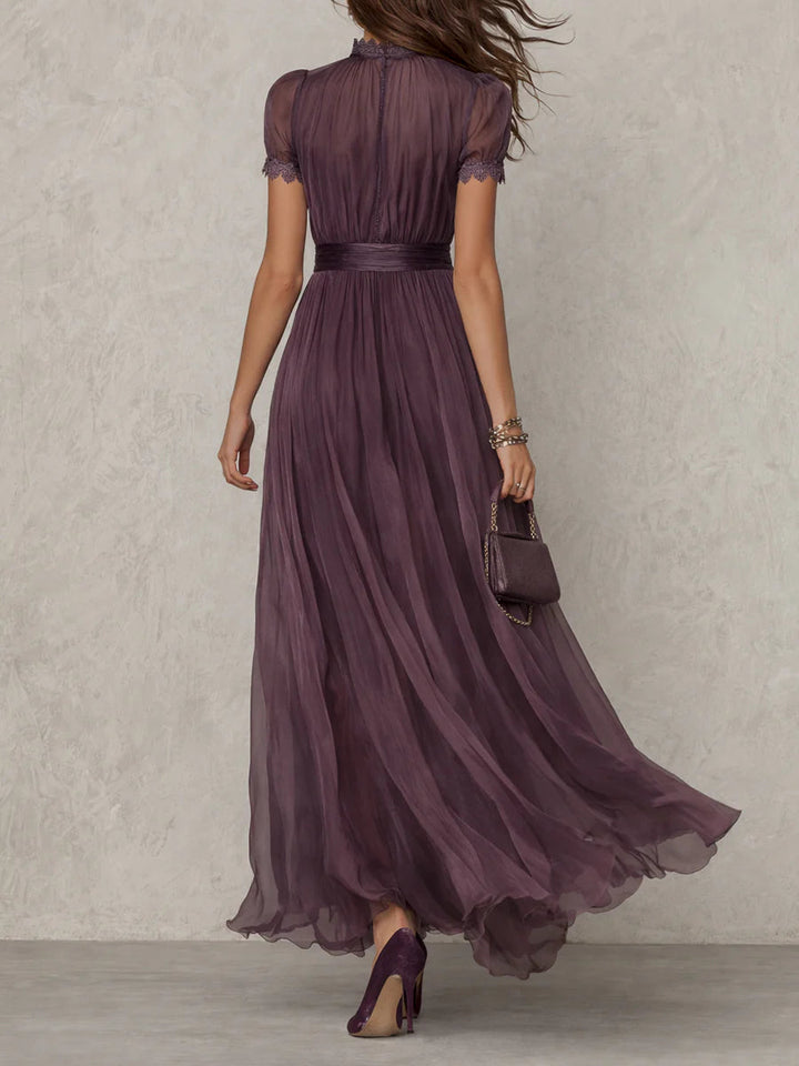Flavia | Elegant Purple Chiffon Keyhole Maxi Dress