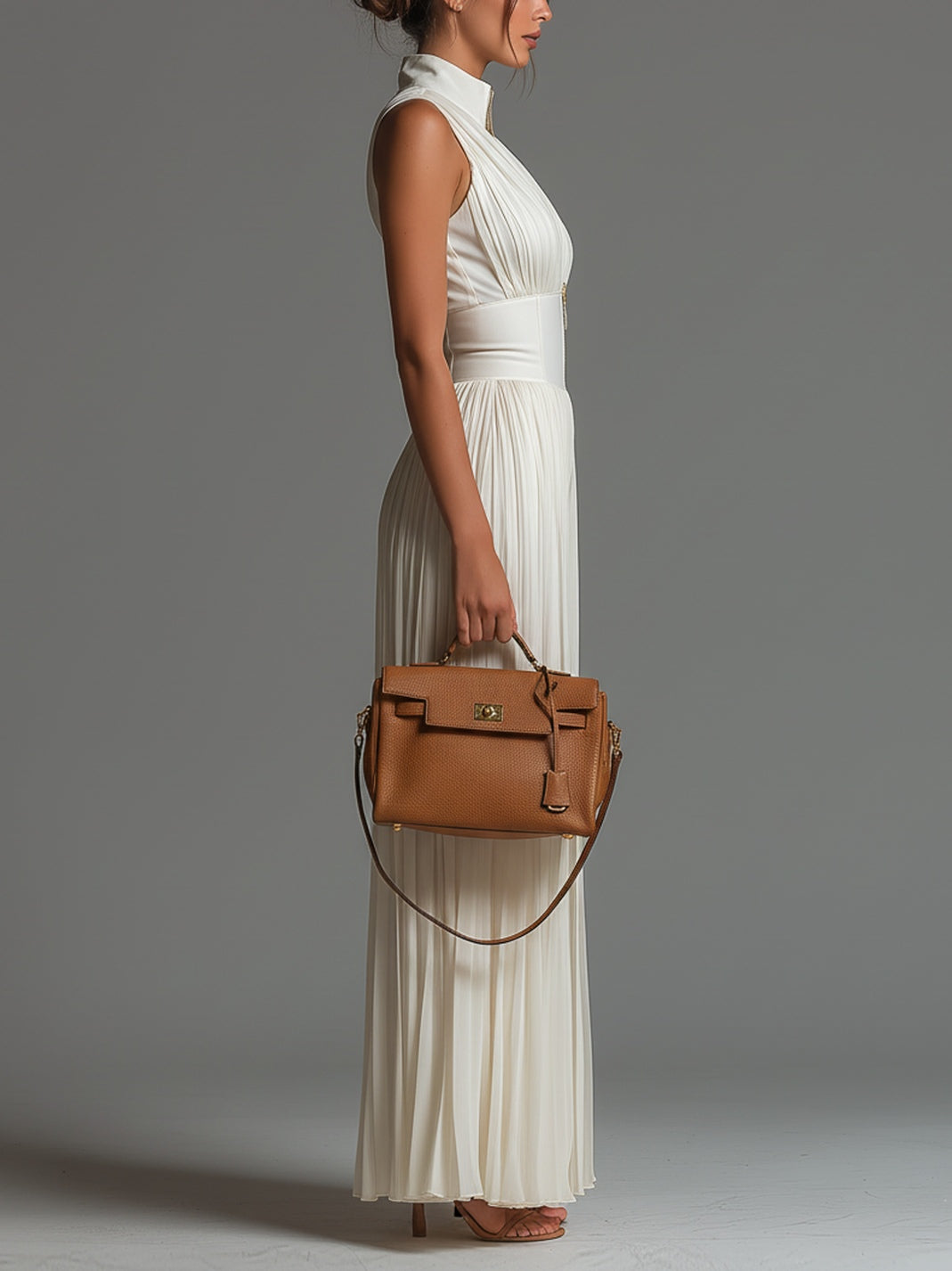 Zsófia Jumpsuit – White Pleated Chiffon • S1