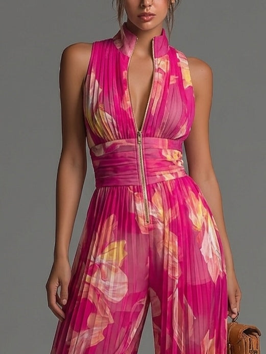 Zsófia Jumpsuit | Fuchsia Floral Pleated Chiffon  • S1