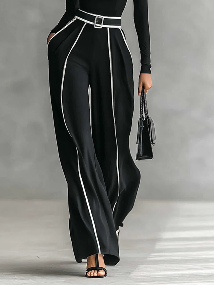 Solana - Long Sleeve Turtleneck and Wide Leg Pants Set with Belt