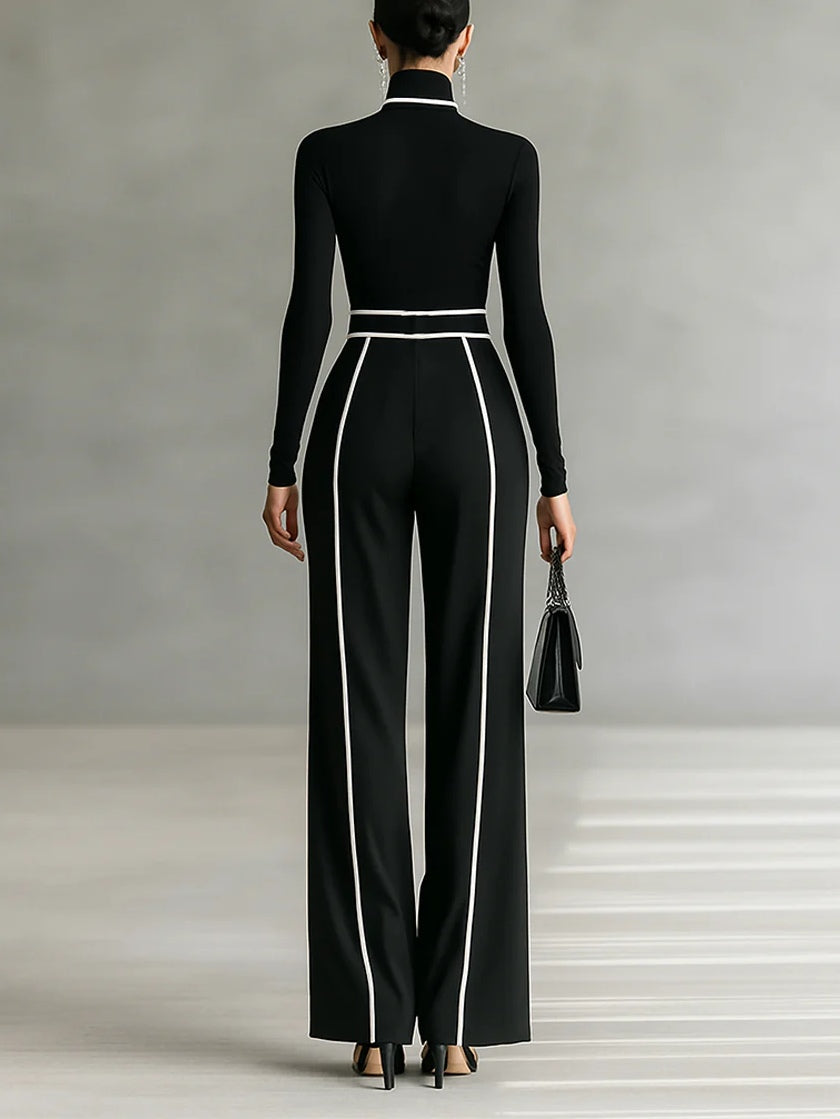 Solana - Long Sleeve Turtleneck and Wide Leg Pants Set with Belt