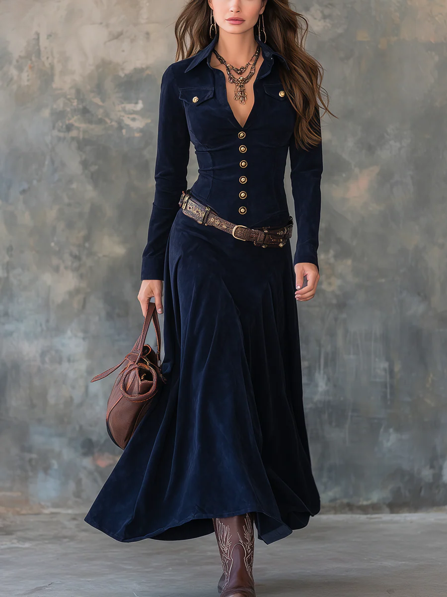 Mavis™ Elegant Suede Maxi Dress + FREE belt