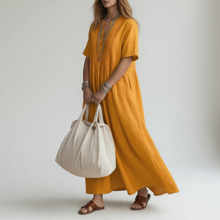 Pélagie™ — Cotton V-Neck Maxi Dress Summer Freedom