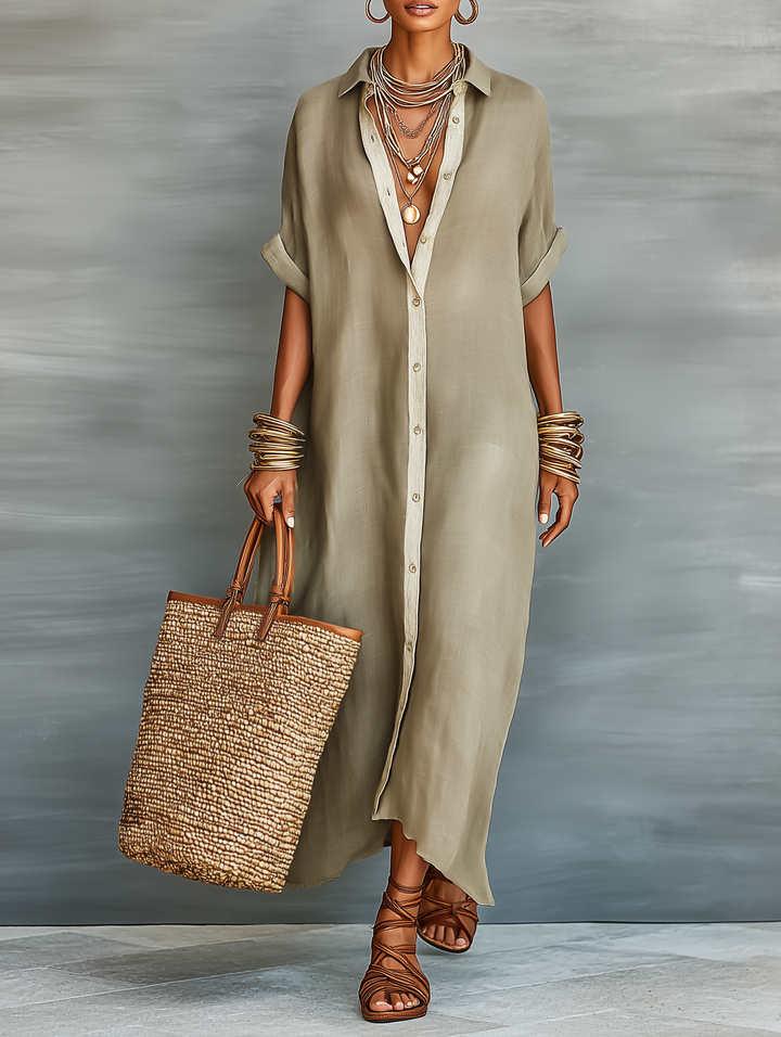 Women's Minimalist Short-sleeved Shirt Maxi Dress