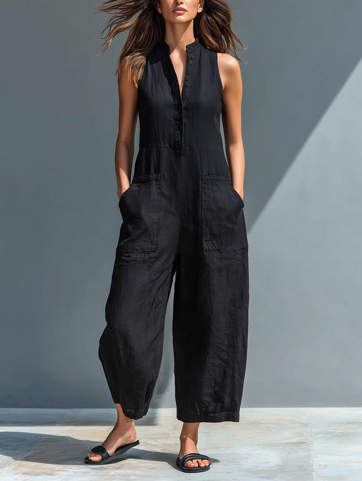 Vittoria | Minimalist Black Linen Jumpsuit